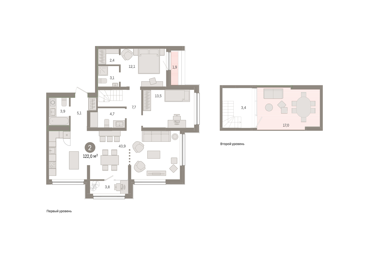 Планировка: Евротрешка 122.5 м² в ЖК Зарека, Заречный