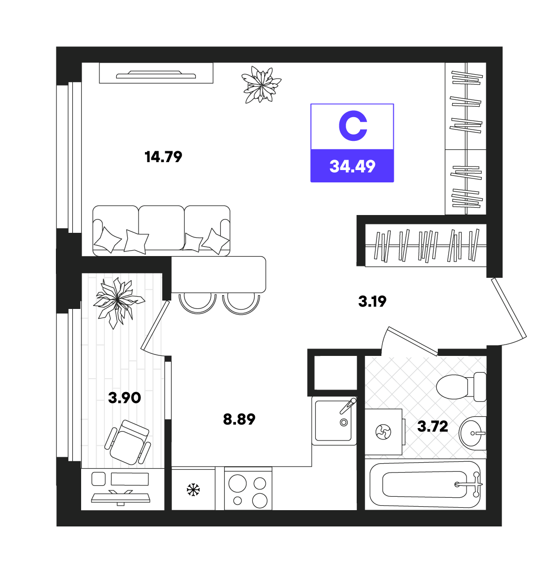 Планировка: Формат уточняется 34.5 м² в ЖК Отличие, Комарово Парк