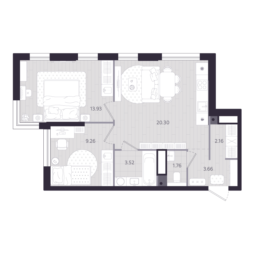 Планировка: Формат уточняется 54.6 м² в ЖК Форсо, Зарека