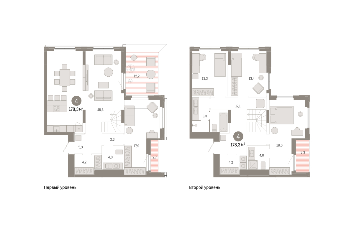 Планировка: 5-комнатная евро 177.4 м² в ЖК Зарека, Заречный