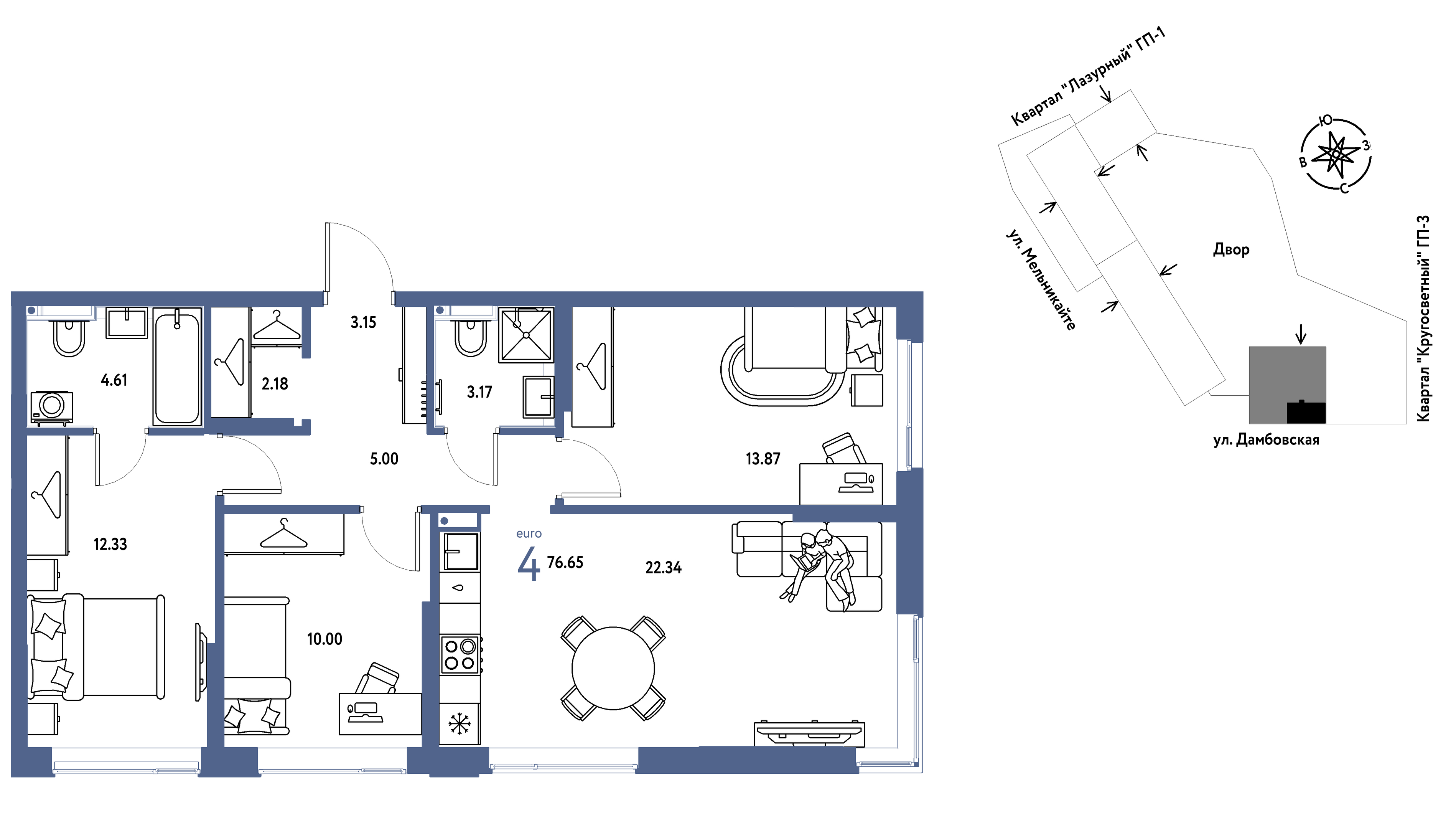 Планировка: Формат уточняется 76.7 м² в ЖК Страна. Прибрежная, Центр: Студгородок