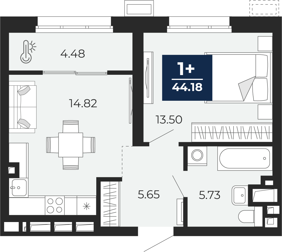 Планировка: Евродвушка 44.2 м² в ЖК Беринг, Лесобаза