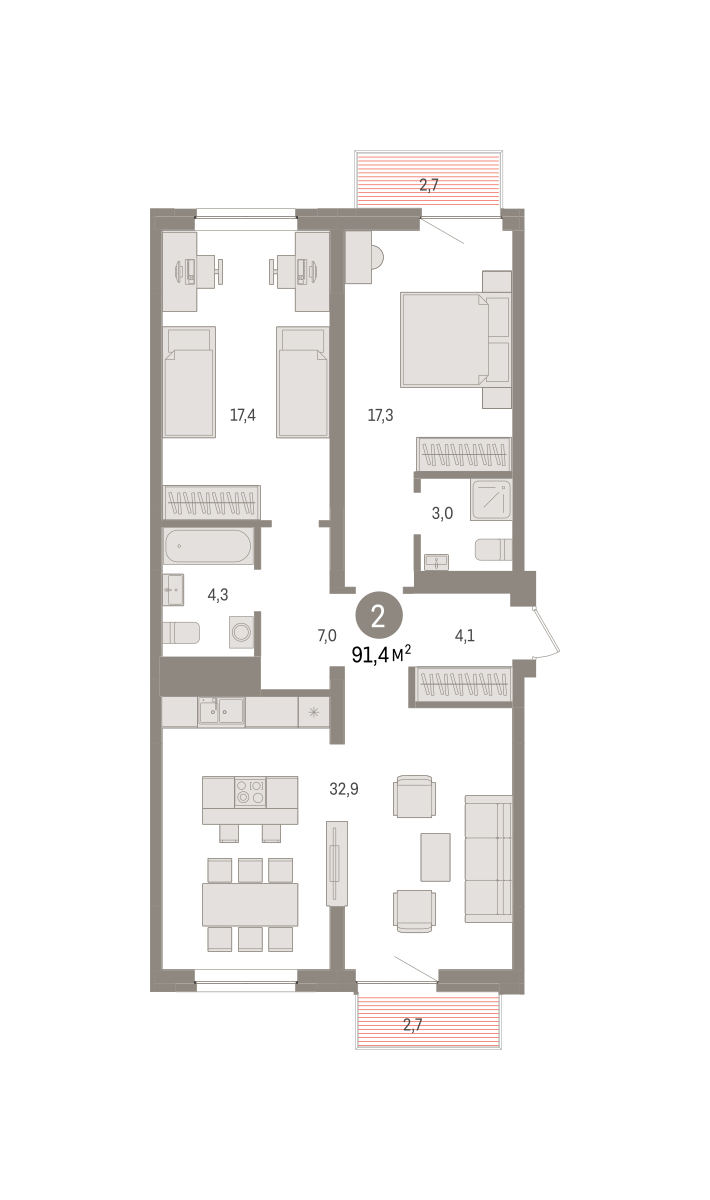 Планировка: Евротрешка 91.4 м² в ЖК Речной порт, Центр: Дом печати