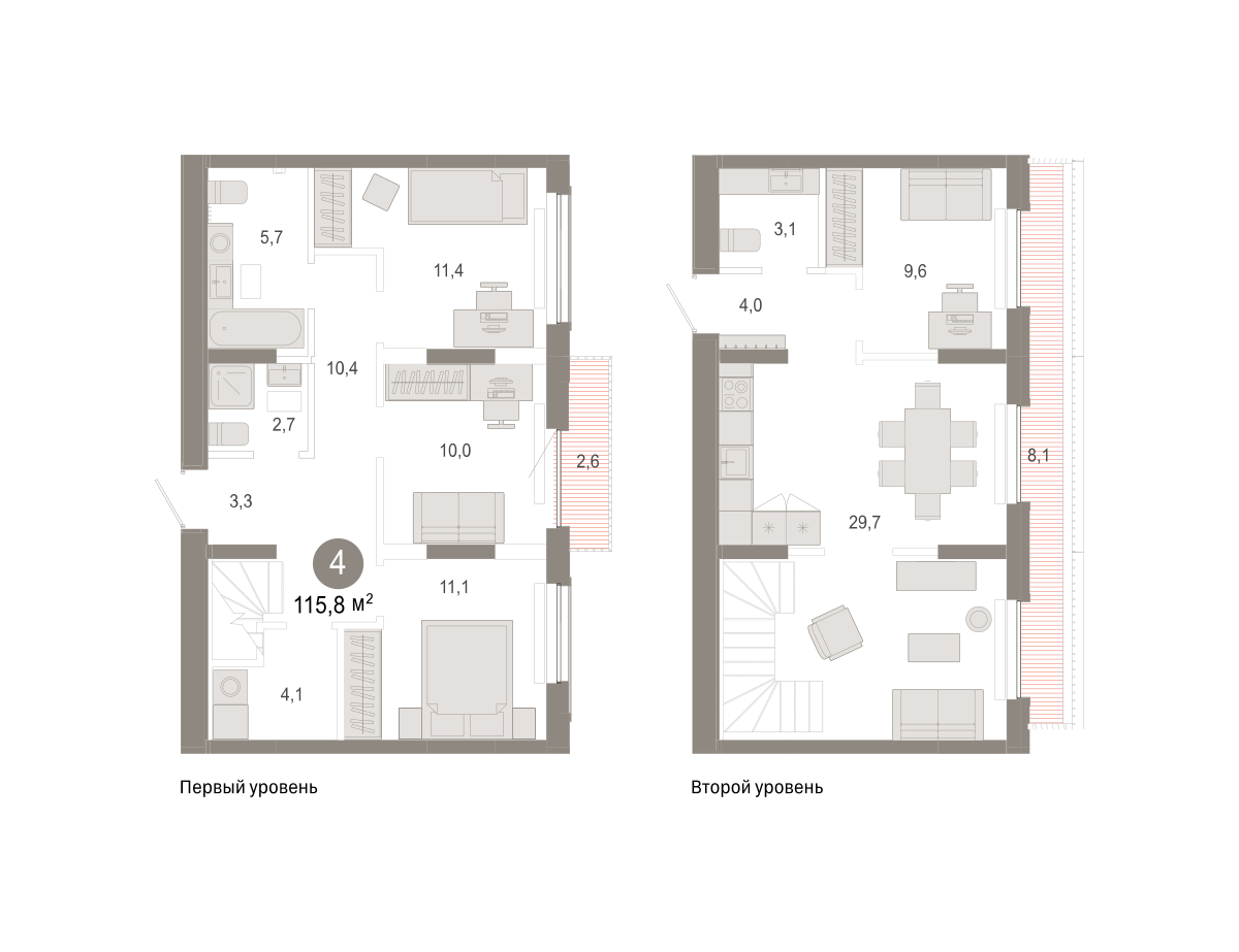 Планировка: 5-комнатная евро 115.8 м² в ЖК Октябрьский на Туре, ДОК