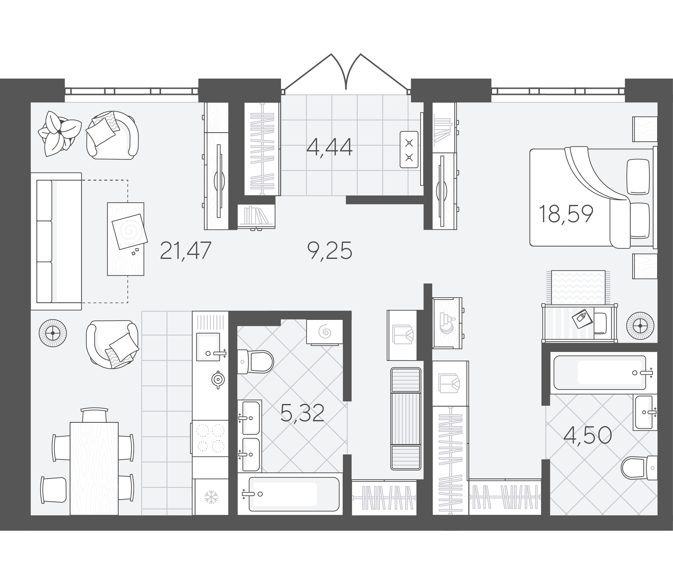 Планировка: Формат уточняется 63.6 м² в ЖК Скандиа. Квартал в Слободе, Тюменская слобода
