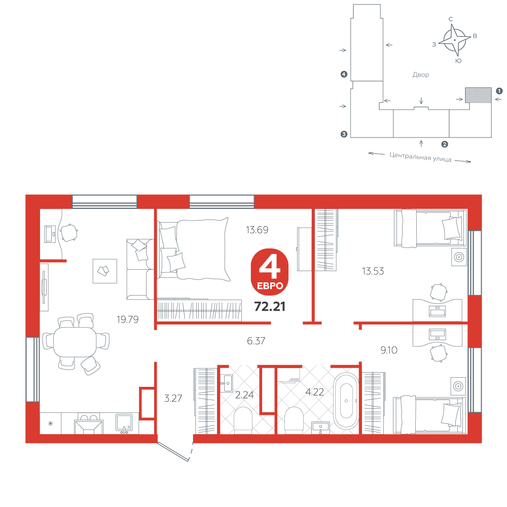 Планировка: Формат уточняется 72.2 м² в ЖК Крылья, Область