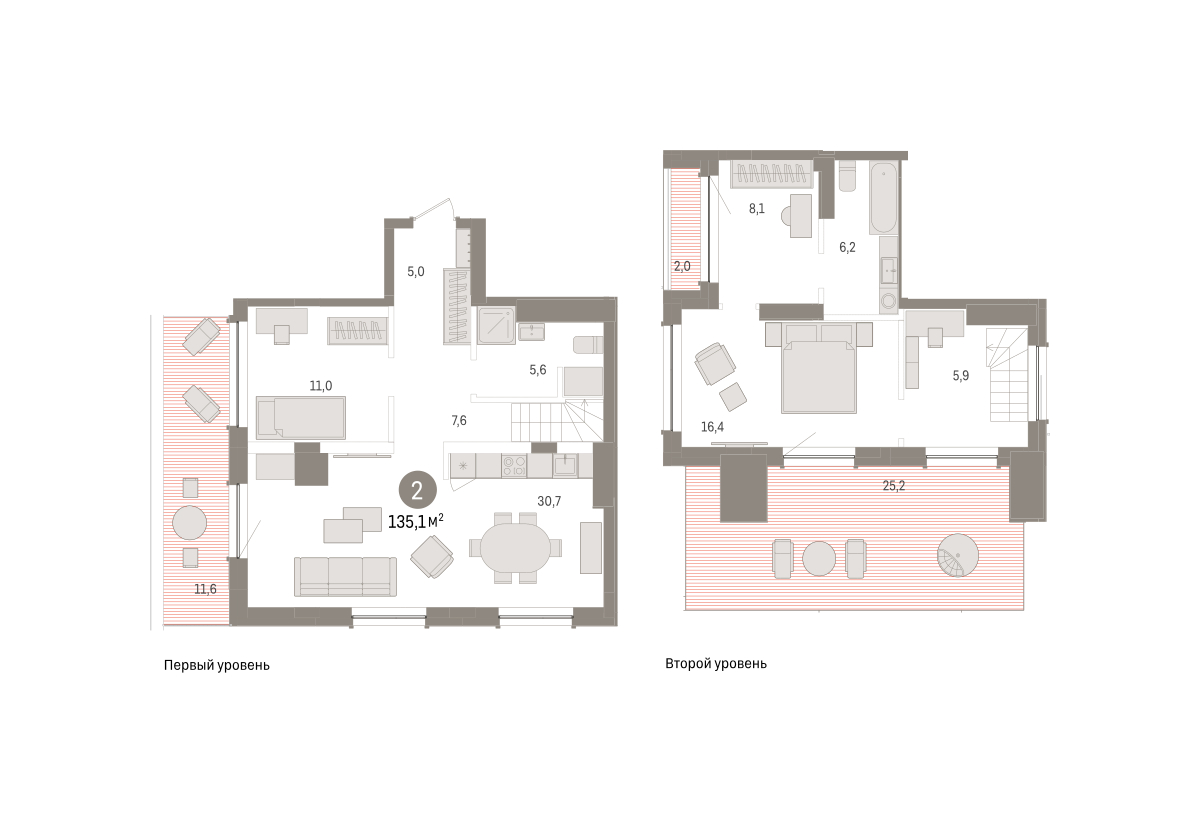 Планировка: 4-комнатная евро 135.1 м² в ЖК Дом у озера, Европейский