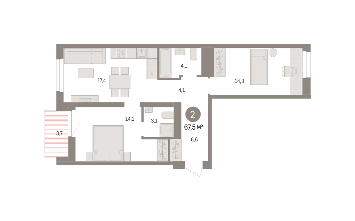 Планировка: Евротрешка 67.6 м² в ЖК Речной порт, Центр: Дом печати
