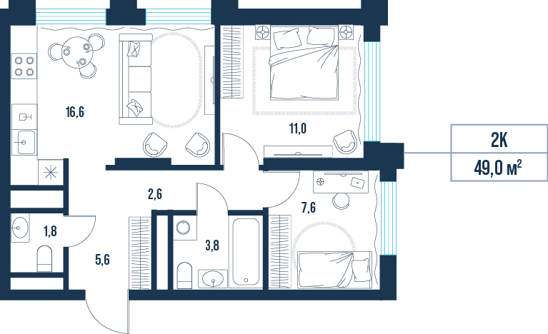 Планировка: Формат уточняется 49 м² в ЖК AIRIS, Комарово Парк