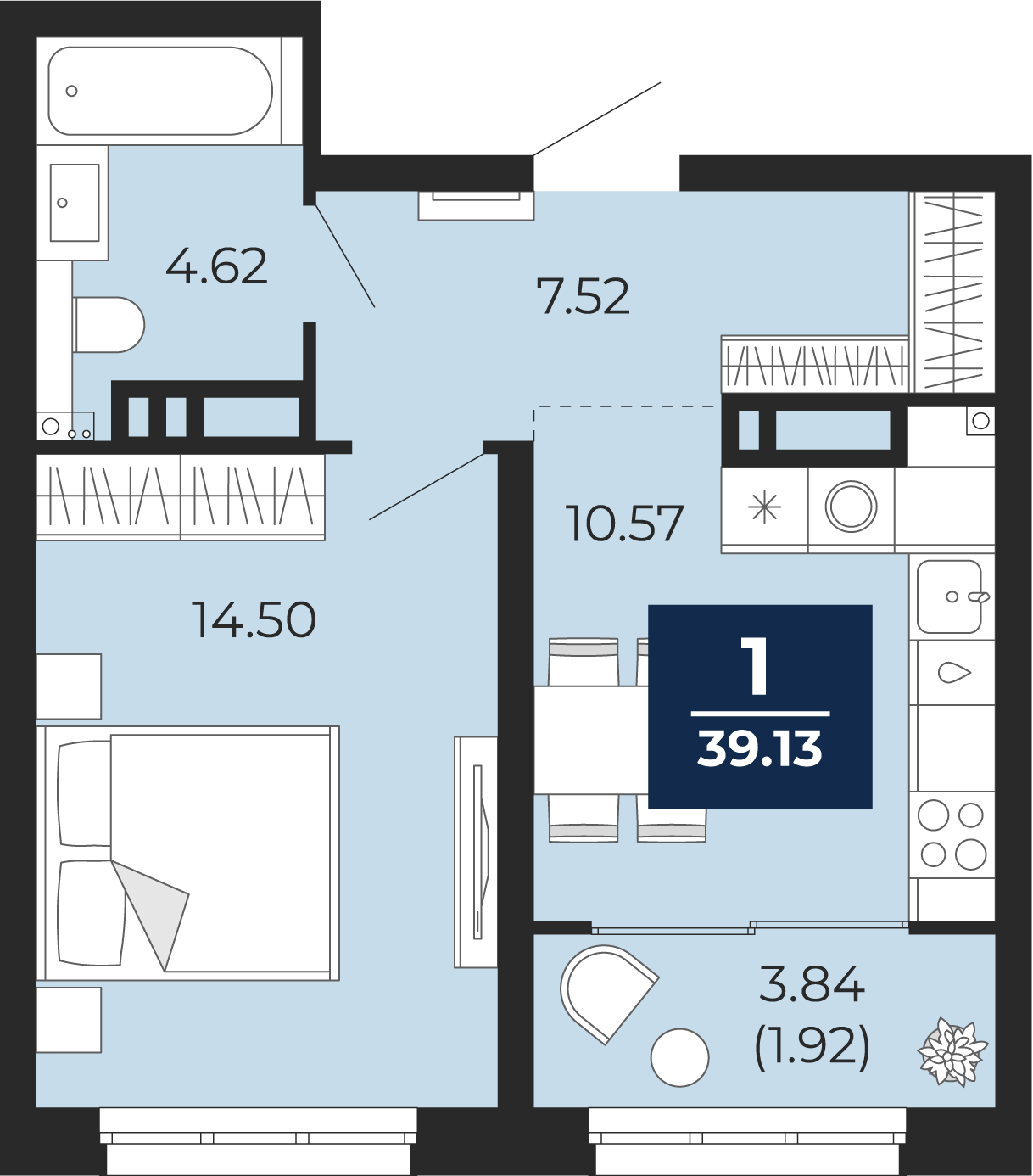 Планировка: 1-комнатная 37.2 м² в ЖК Беринг, Лесобаза