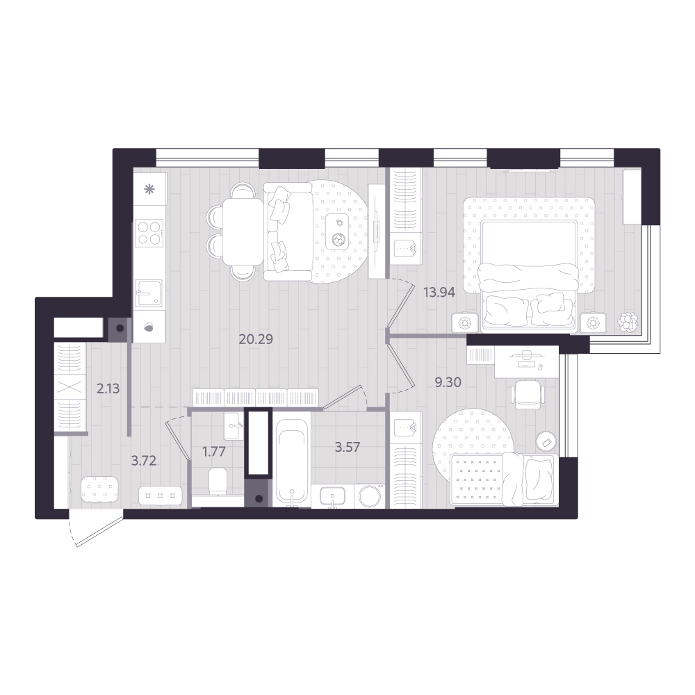 Планировка: 2-комнатная 54.7 м² в ЖК Форсо, Зарека