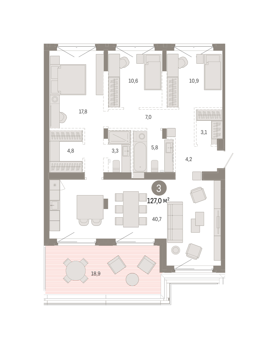 Планировка: 2-комнатная 126.8 м² в ЖК На Минской, Центр: Драмтеатр