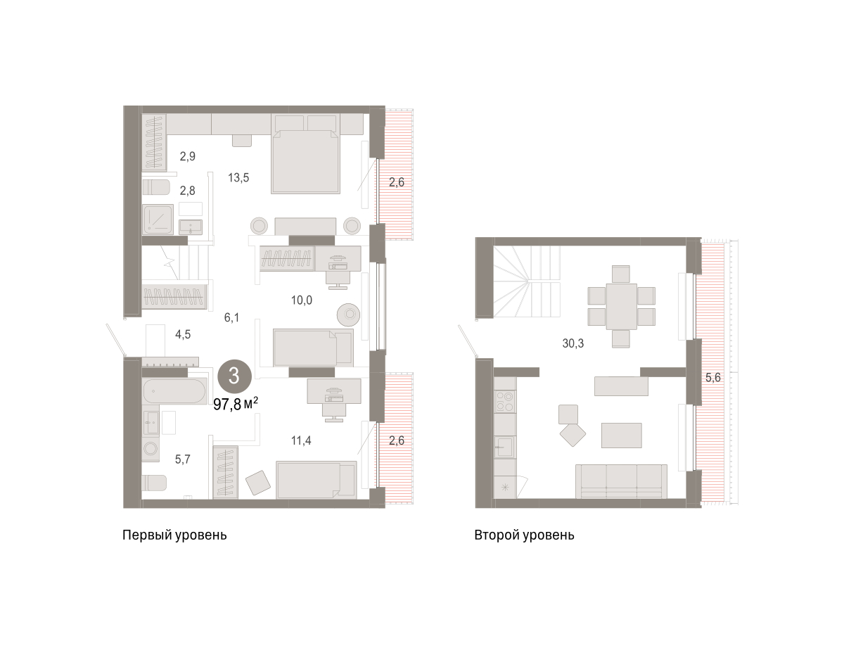Планировка: 4-комнатная евро 97.8 м² в ЖК Октябрьский на Туре, ДОК