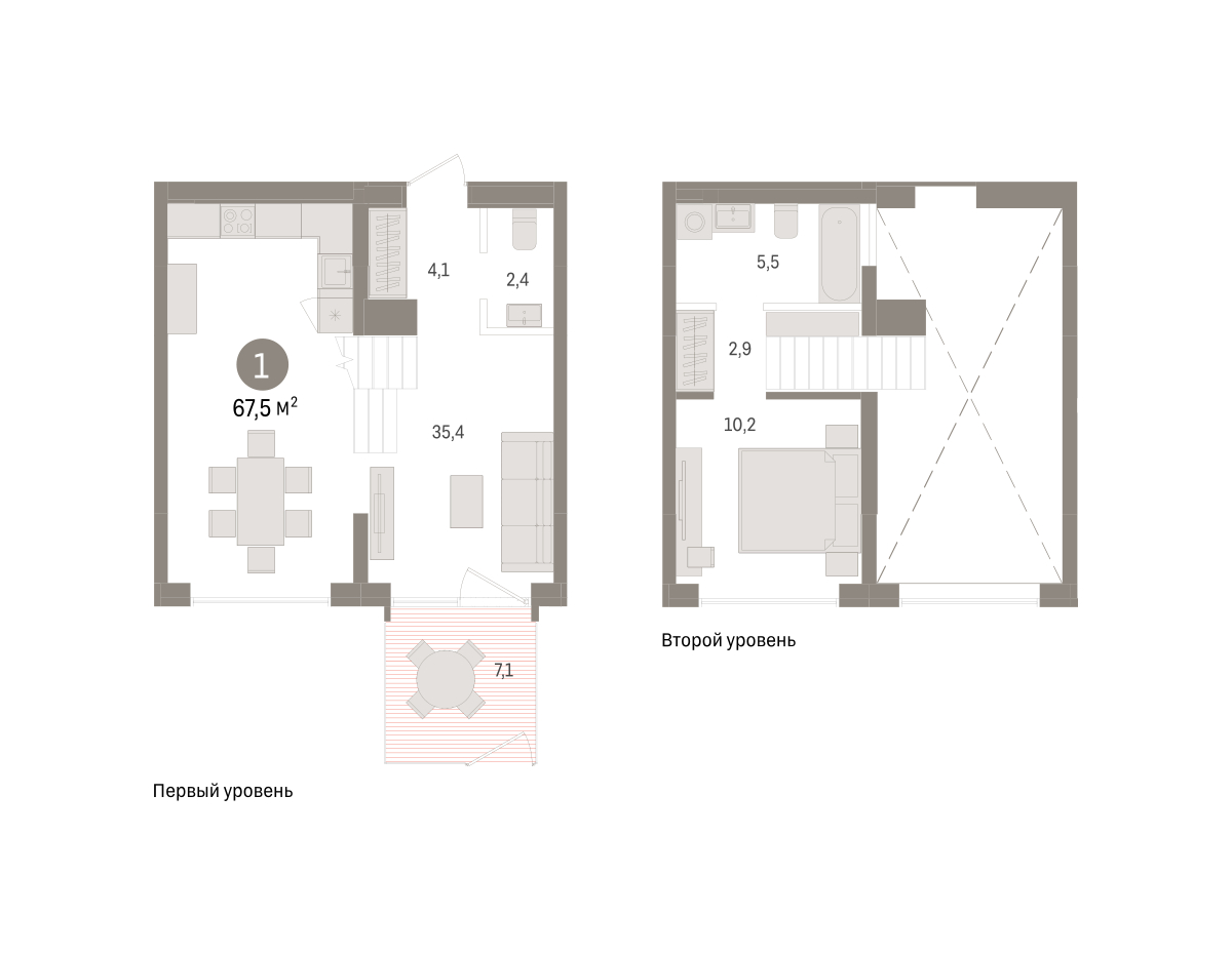 Планировка: Евродвушка 67.5 м² в ЖК Дом у озера, Европейский