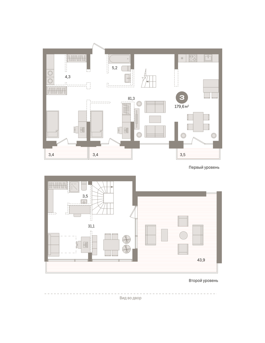 Планировка: 3-комнатная 179.6 м² в ЖК Речной порт, Центр: Дом печати