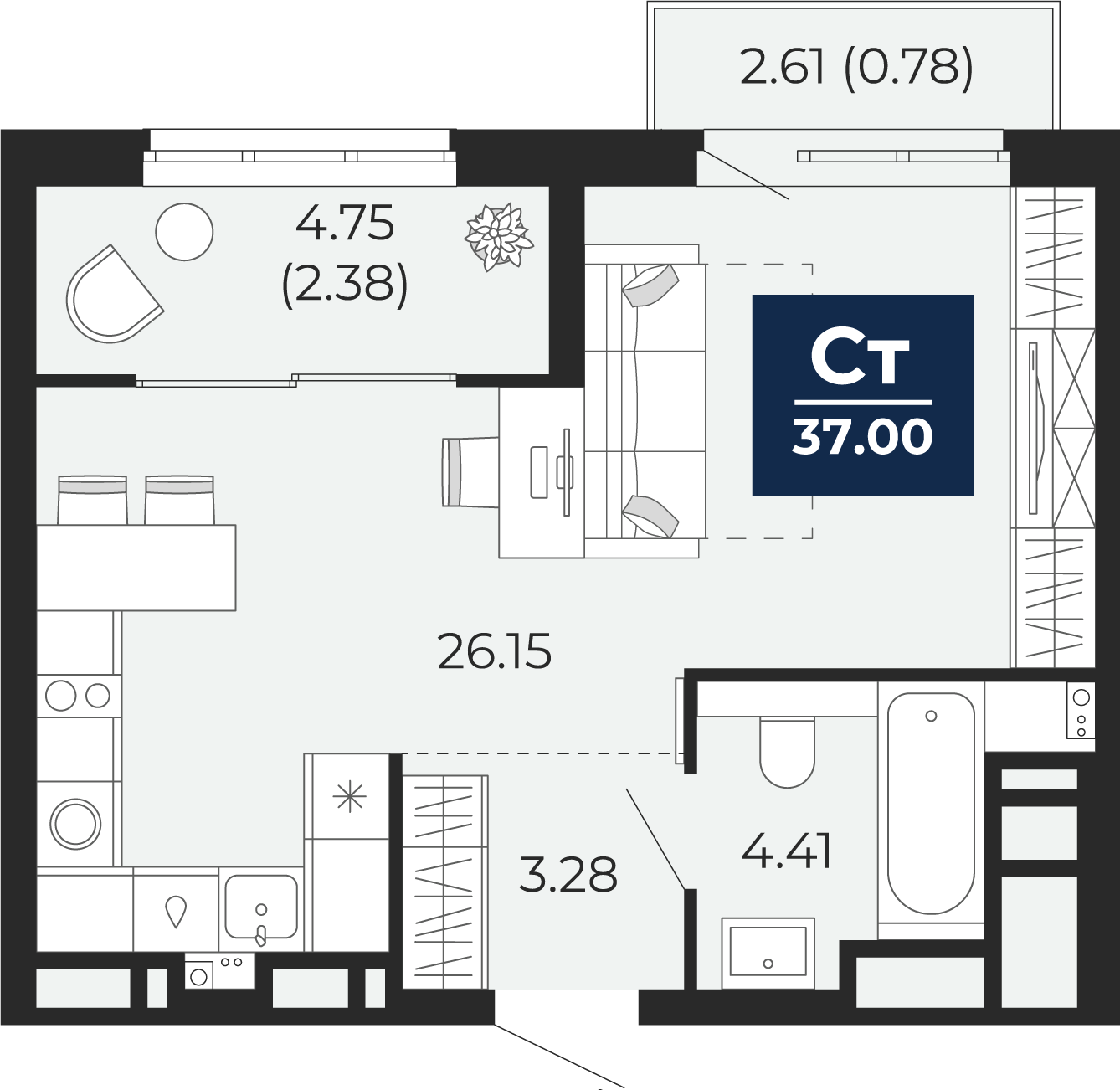 Планировка: Студия 41.2 м² в ЖК Беринг, Лесобаза