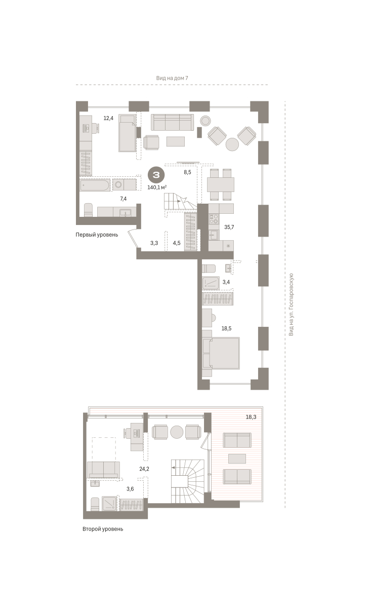 Планировка: 3-комнатная 140.1 м² в ЖК Речной порт, Центр: Дом печати