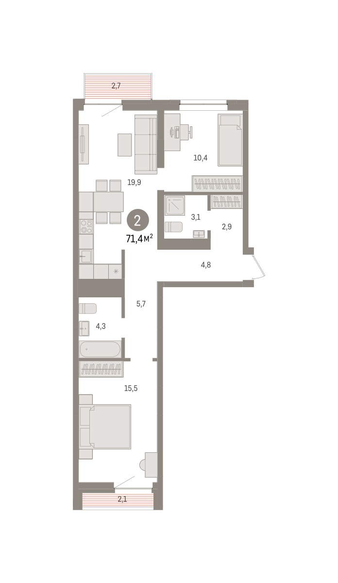 Планировка: Евротрешка 71.4 м² в ЖК Речной порт, Центр: Дом печати
