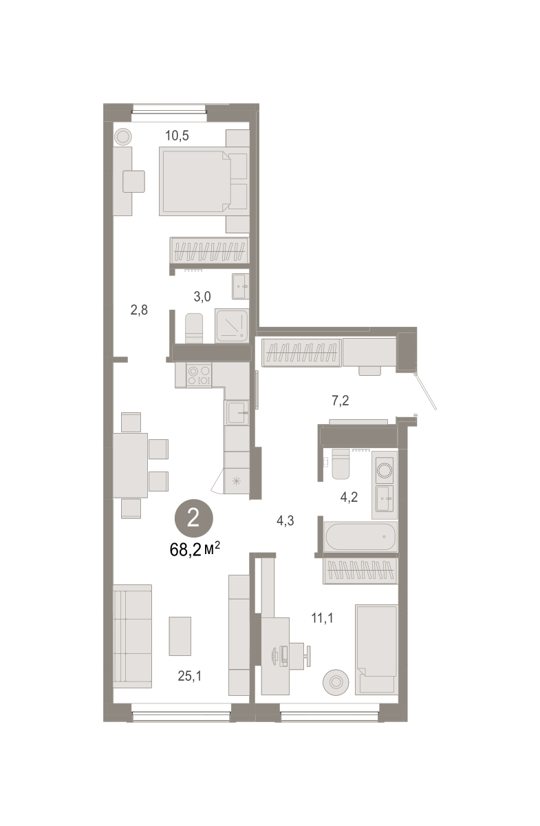 Планировка: 2-комнатная 68.2 м² в ЖК Октябрьский на Туре, ДОК