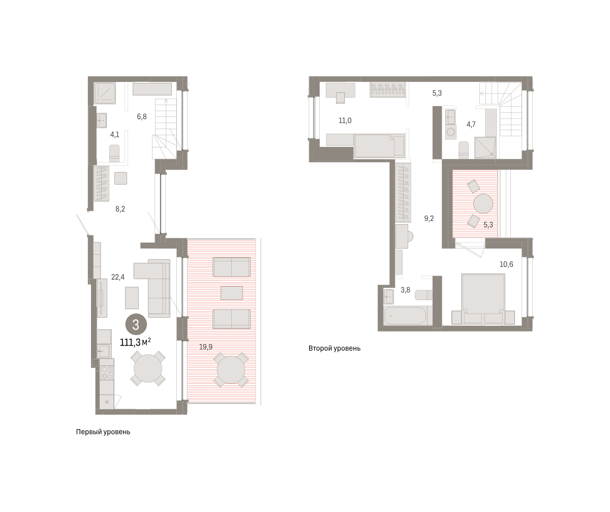 Планировка: 3-комнатная 111.2 м² в ЖК Дом у озера, Европейский