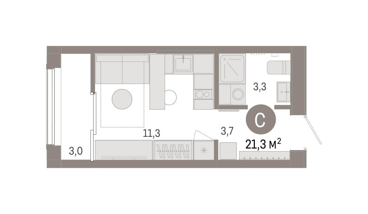 Планировка: Студия 21.3 м² в ЖК Октябрьский на Туре, ДОК