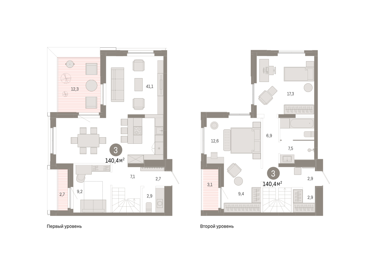 Планировка: 4-комнатная евро 140.4 м² в ЖК Зарека, Заречный