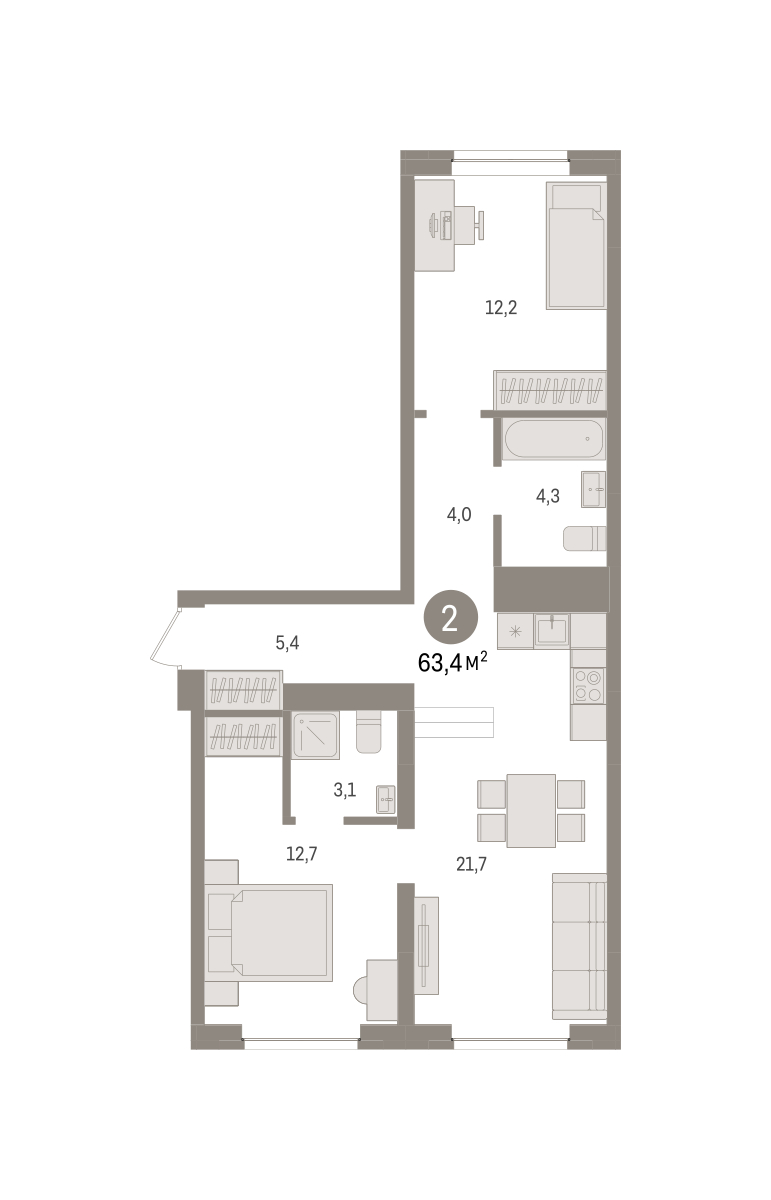 Планировка: Евротрешка 63.4 м² в ЖК Речной порт, Центр: Дом печати