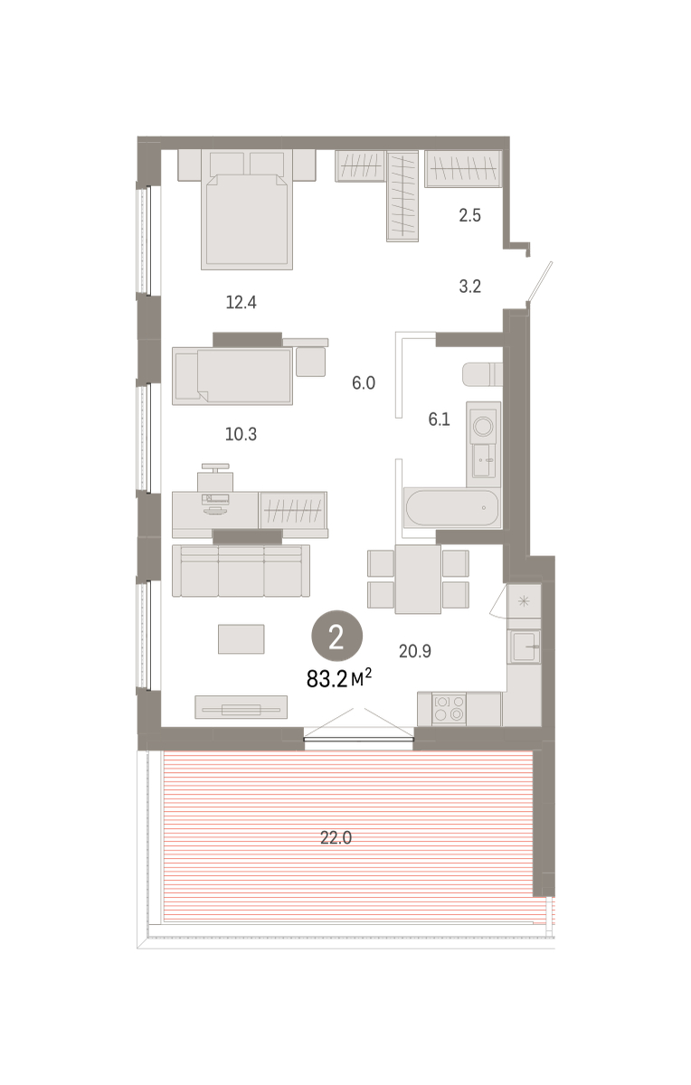Планировка: 2-комнатная 83.2 м² в ЖК Октябрьский на Туре, ДОК
