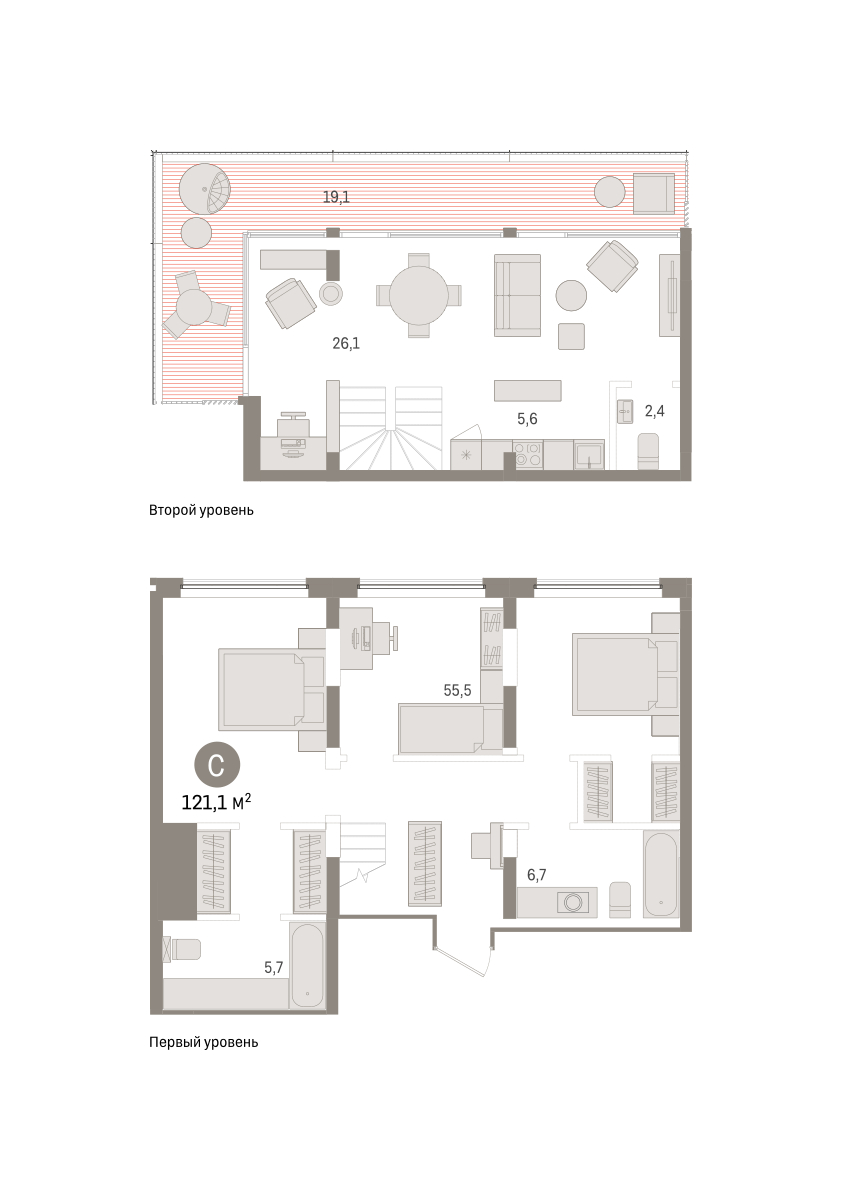Планировка: 2-комнатная 121.1 м² в ЖК Речной порт, Центр: Дом печати