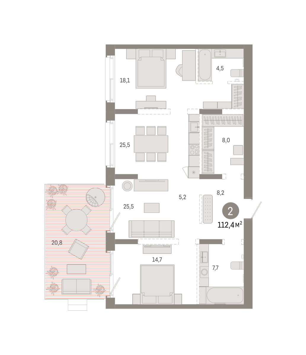Планировка: Евротрешка 112.4 м² в ЖК На Минской, Центр: Драмтеатр