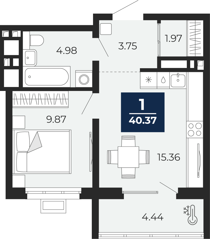 Планировка: Евродвушка 40.4 м² в ЖК Беринг, Лесобаза