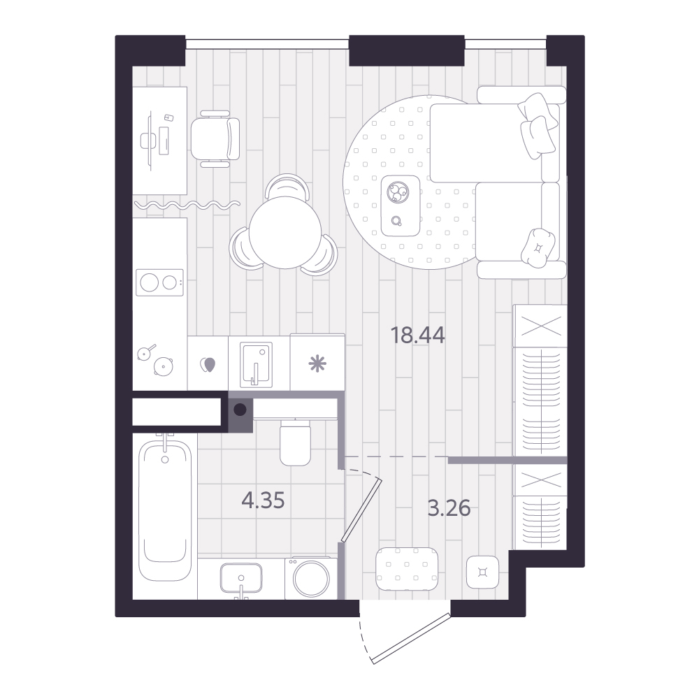 Планировка: Студия 26.1 м² в ЖК Форсо, Зарека