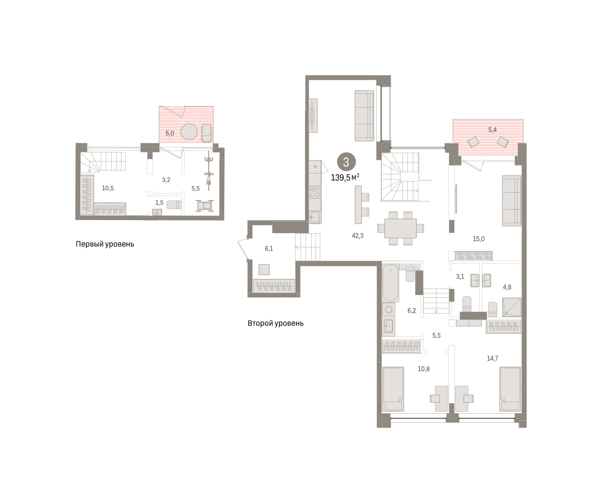 Планировка: 4-комнатная евро 139.5 м² в ЖК Дом у озера, Европейский