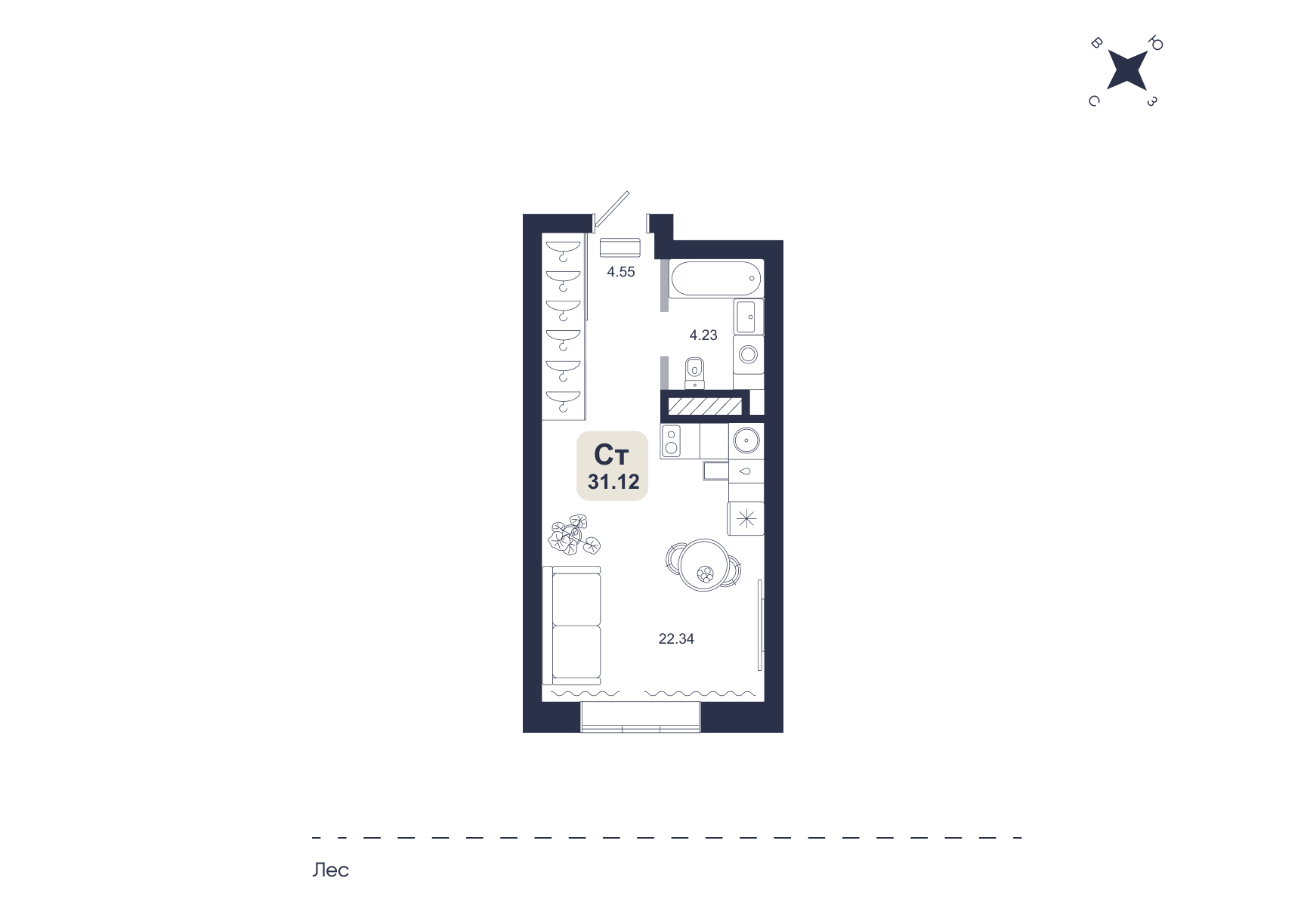 Планировка: Студия 31.1 м² в ЖК Хито, От Слободы до Комарово парк