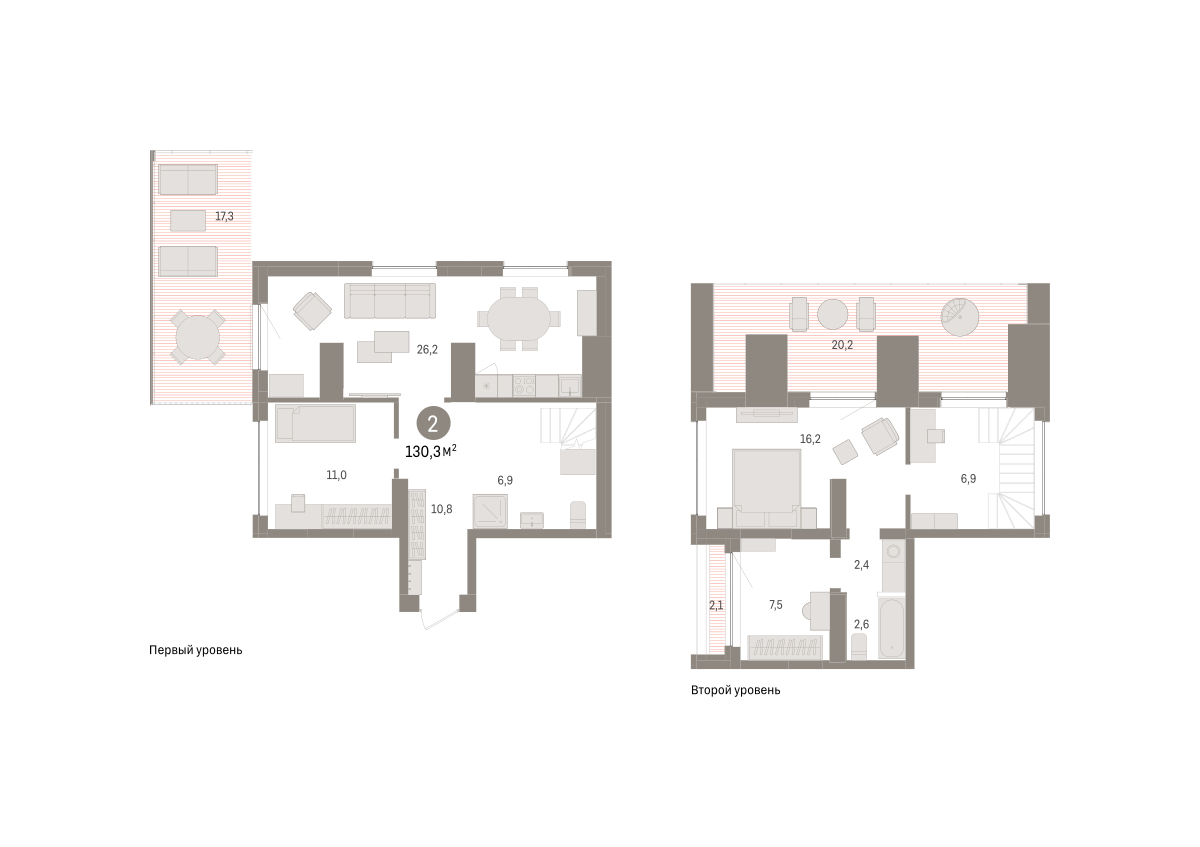 Планировка: 4-комнатная евро 130.2 м² в ЖК Дом у озера, Европейский