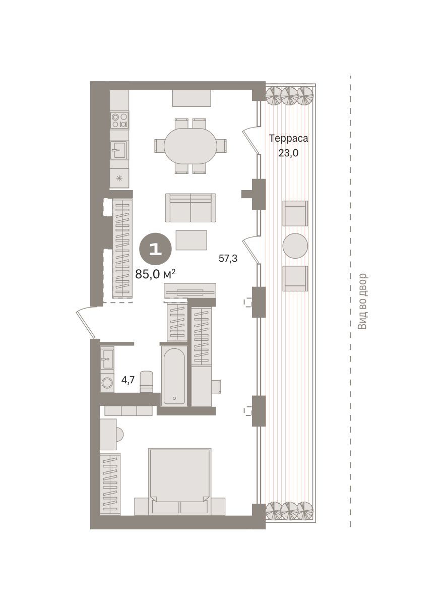 Планировка: 1-комнатная 85 м² в ЖК Речной порт, Центр: Дом печати