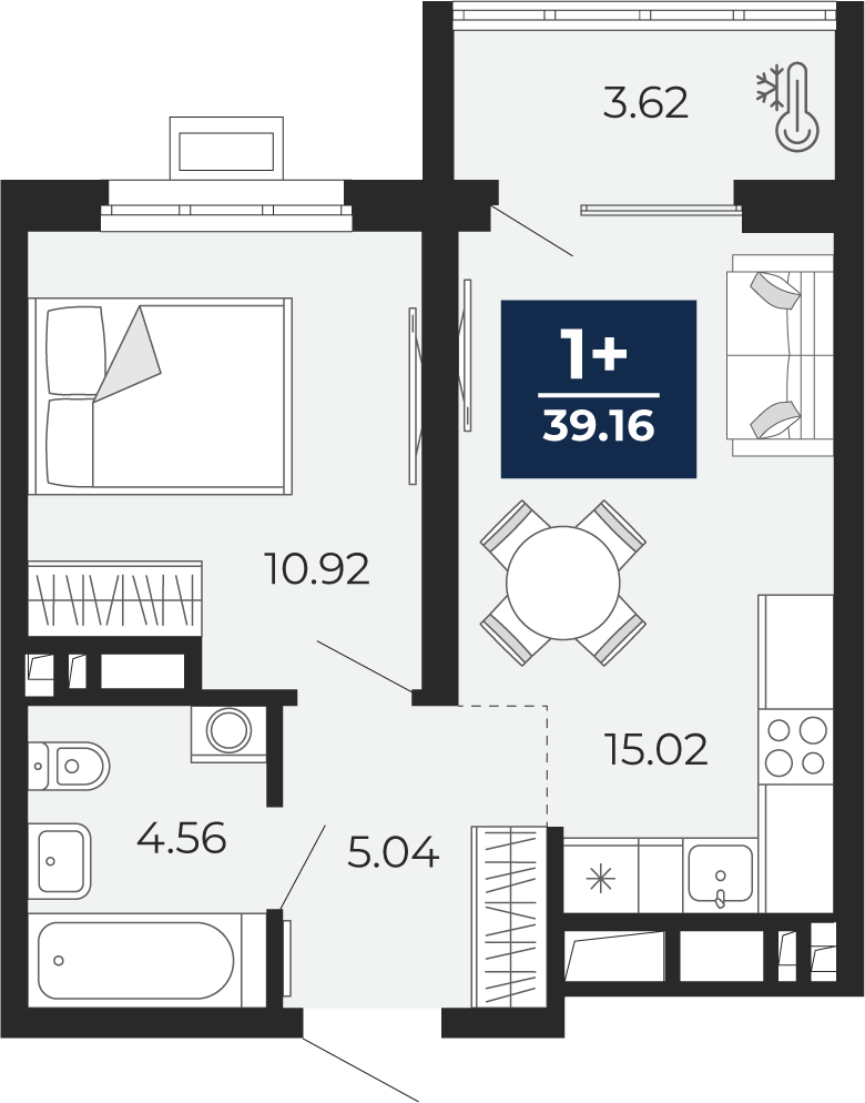 Планировка: Евродвушка 39.2 м² в ЖК Беринг, Лесобаза