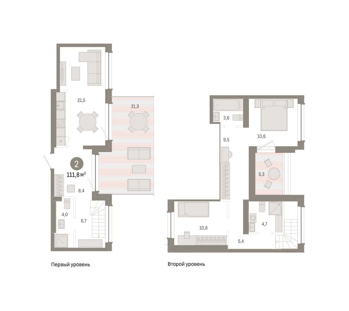 Планировка: 2-комнатная 111.8 м² в ЖК Дом у озера, Европейский