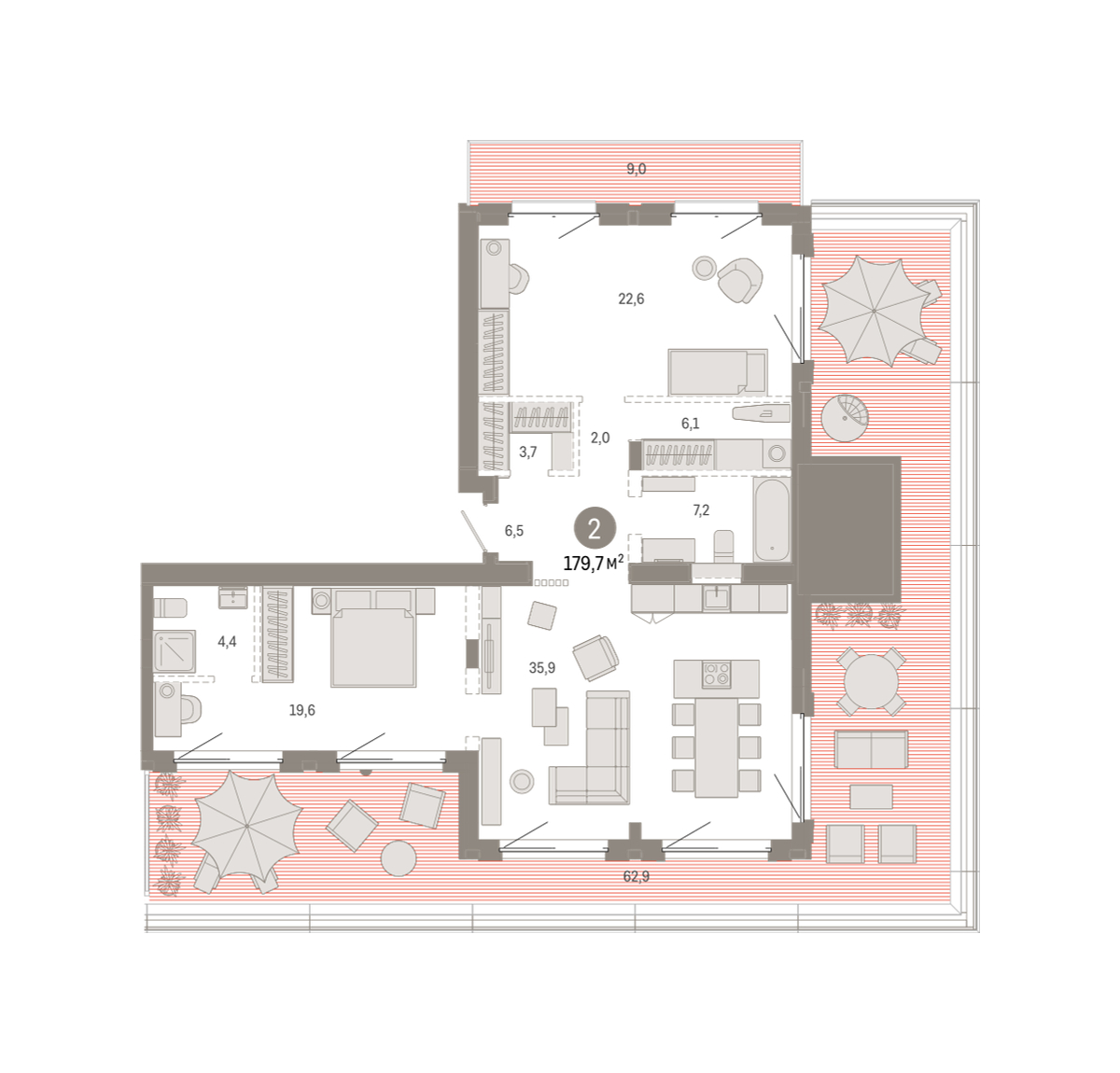 Планировка: Евротрешка 179.7 м² в ЖК На Минской, Центр: Драмтеатр