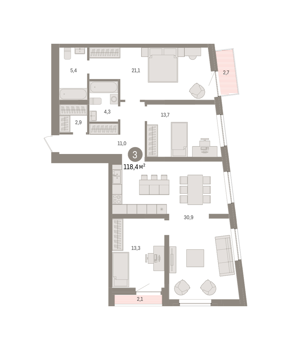 Планировка: 4-комнатная евро 118.5 м² в ЖК Речной порт, Центр: Дом печати