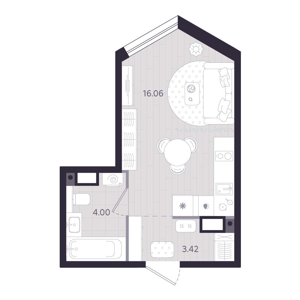Планировка: Студия 23.5 м² в ЖК Форсо, Зарека