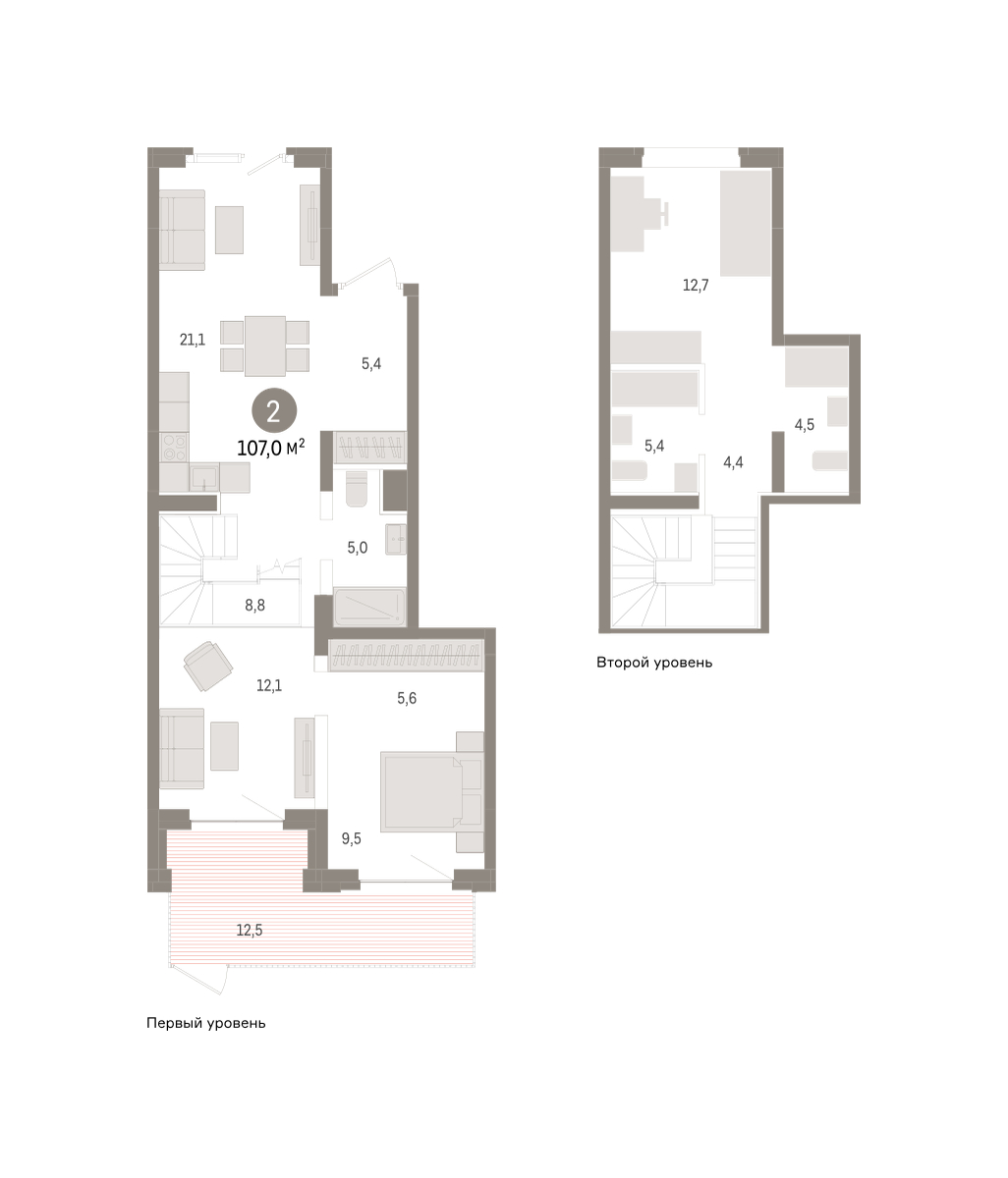 Планировка: 2-комнатная 107 м² в ЖК Речной порт, Центр: Дом печати