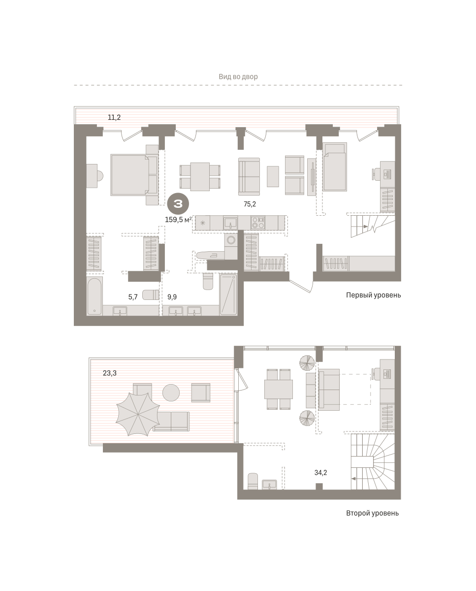 Планировка: 3-комнатная 159.5 м² в ЖК Речной порт, Центр: Дом печати