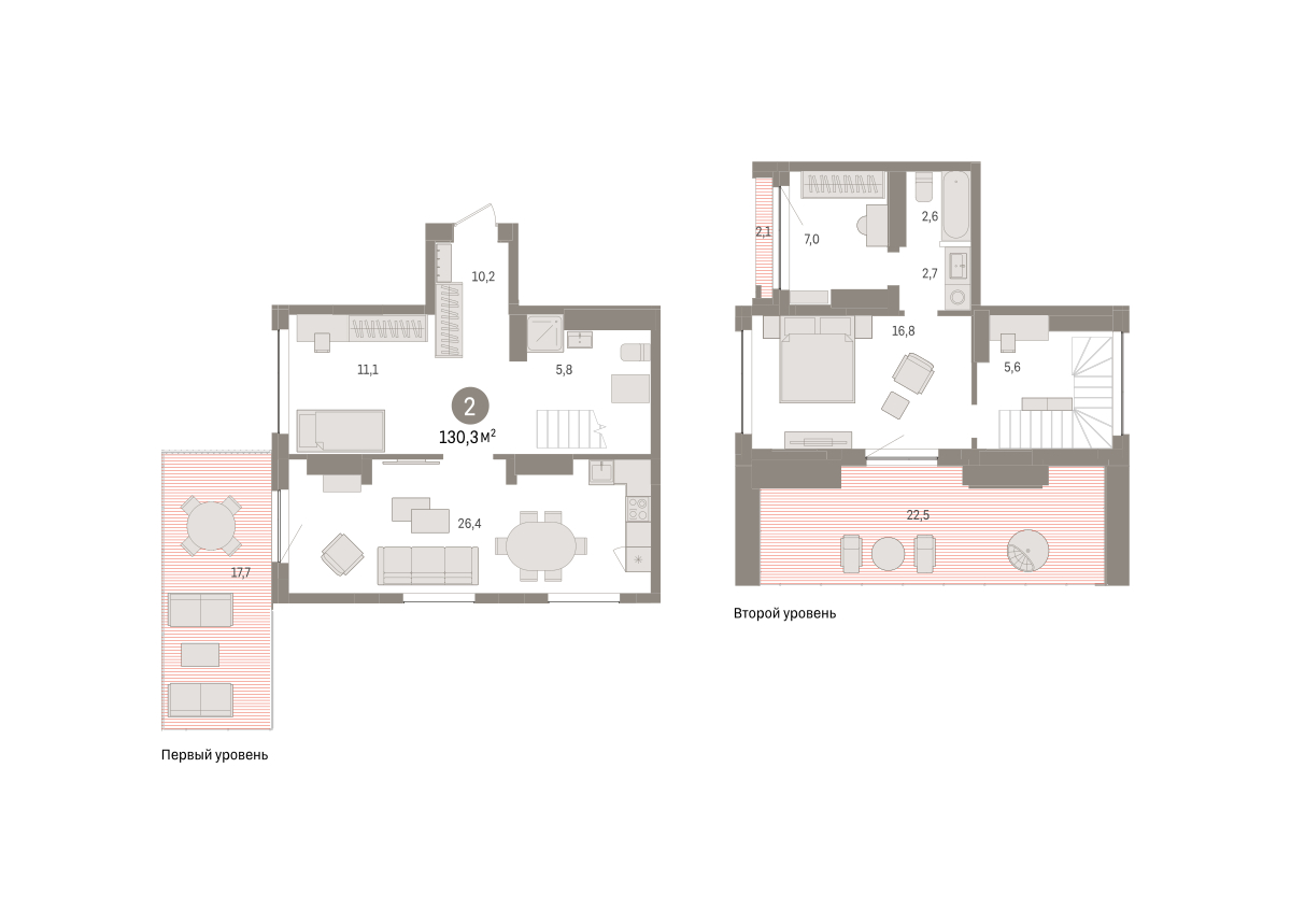 Планировка: Евротрешка 130.3 м² в ЖК Дом у озера, Европейский