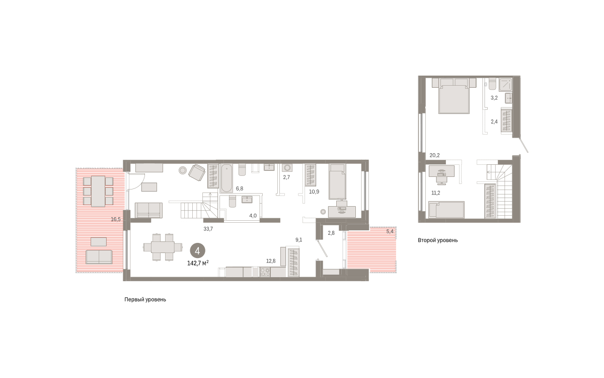 Планировка: Евротрешка 142.7 м² в ЖК Октябрьский на Туре, ДОК