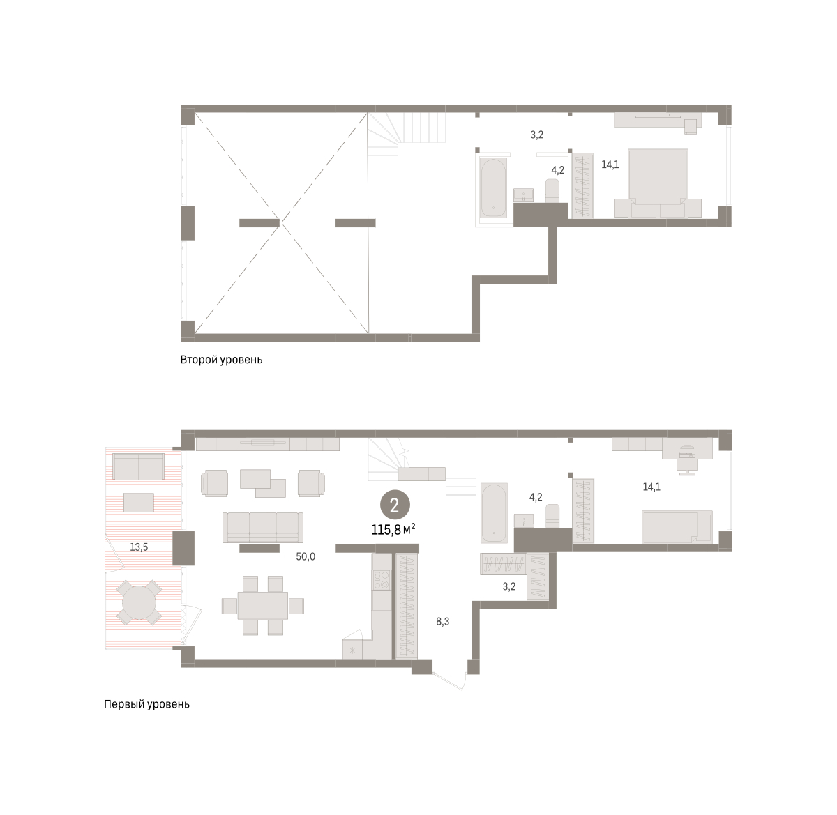 Планировка: Евротрешка 115.8 м² в ЖК Дом у озера, Европейский