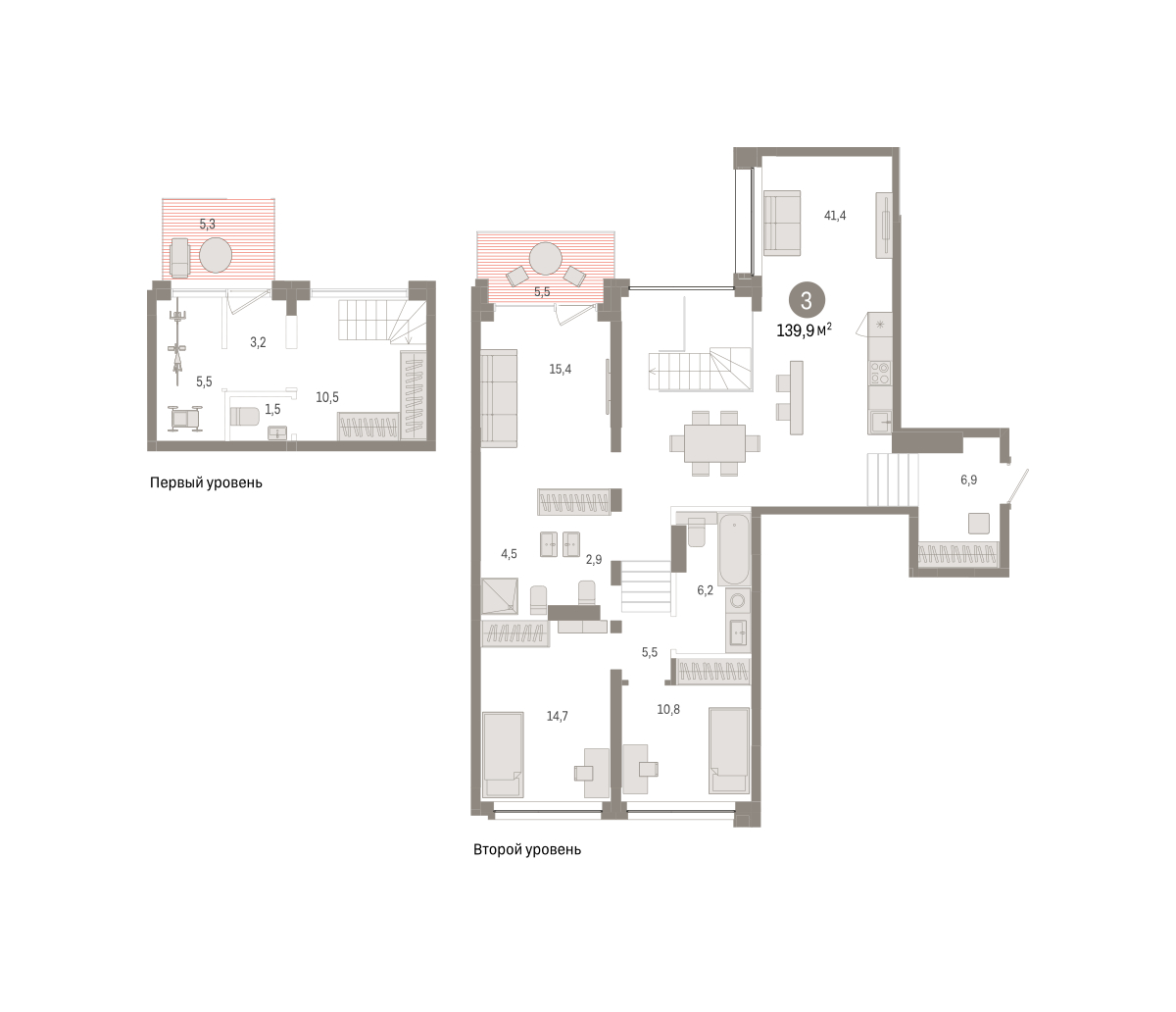 Планировка: 4-комнатная евро 139.9 м² в ЖК Дом у озера, Европейский