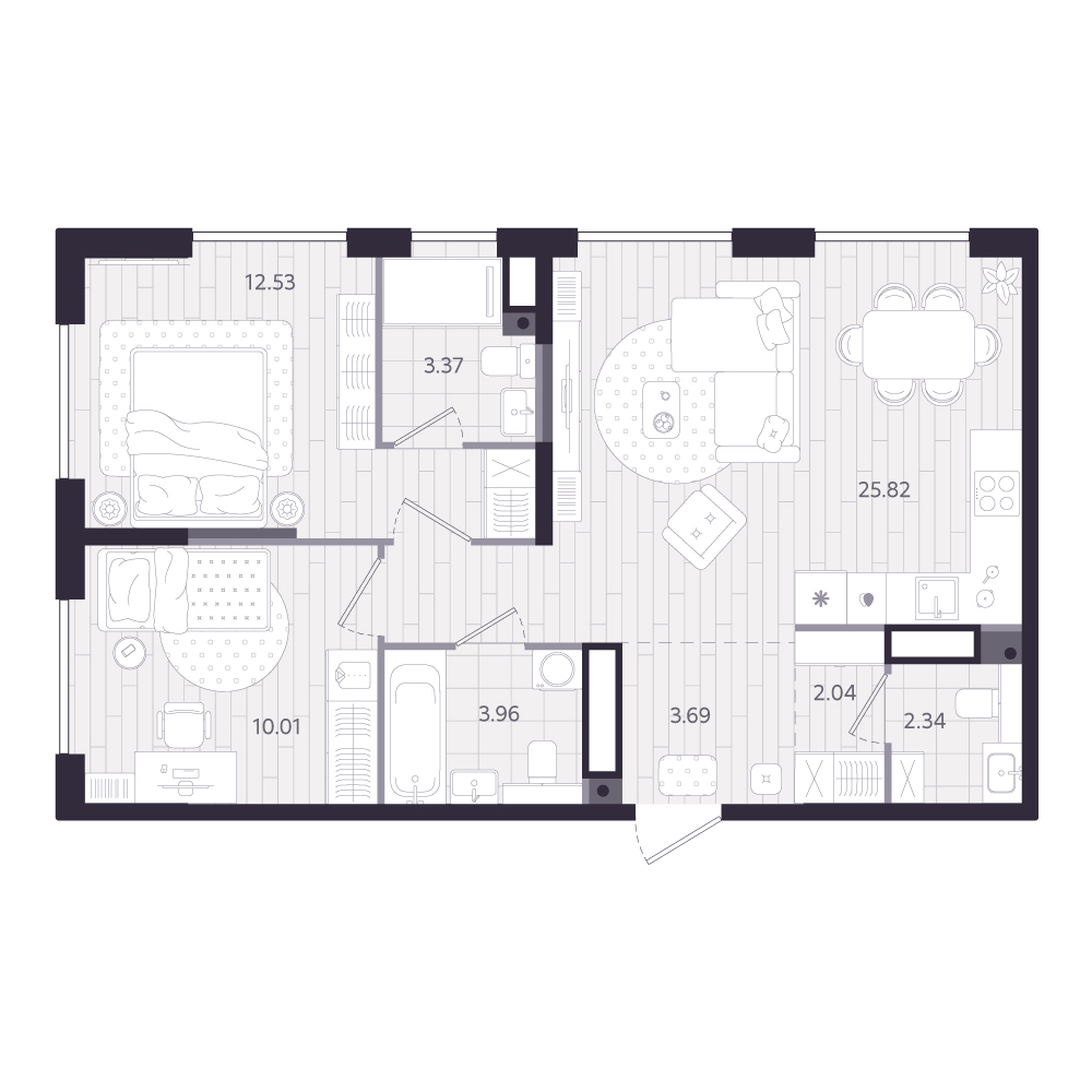 Планировка: 2-комнатная 63.8 м² в ЖК Форсо, Зарека