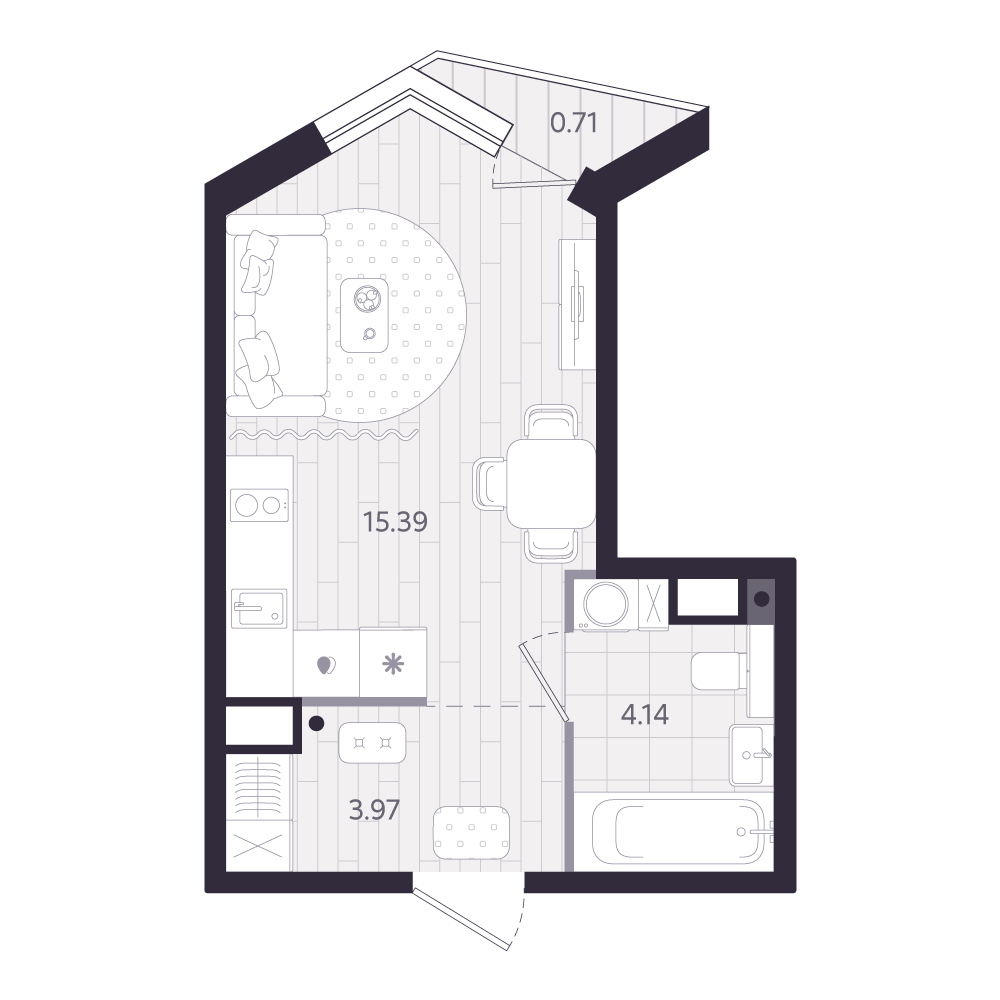 Планировка: Студия 23.7 м² в ЖК Форсо, Зарека