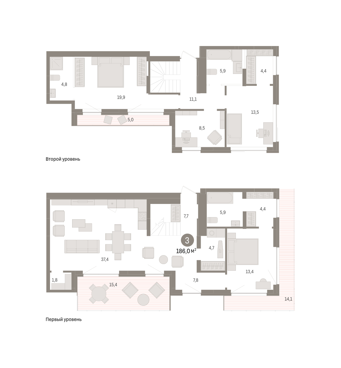 Планировка: 4-комнатная евро 185.9 м² в ЖК Дом у озера, Европейский